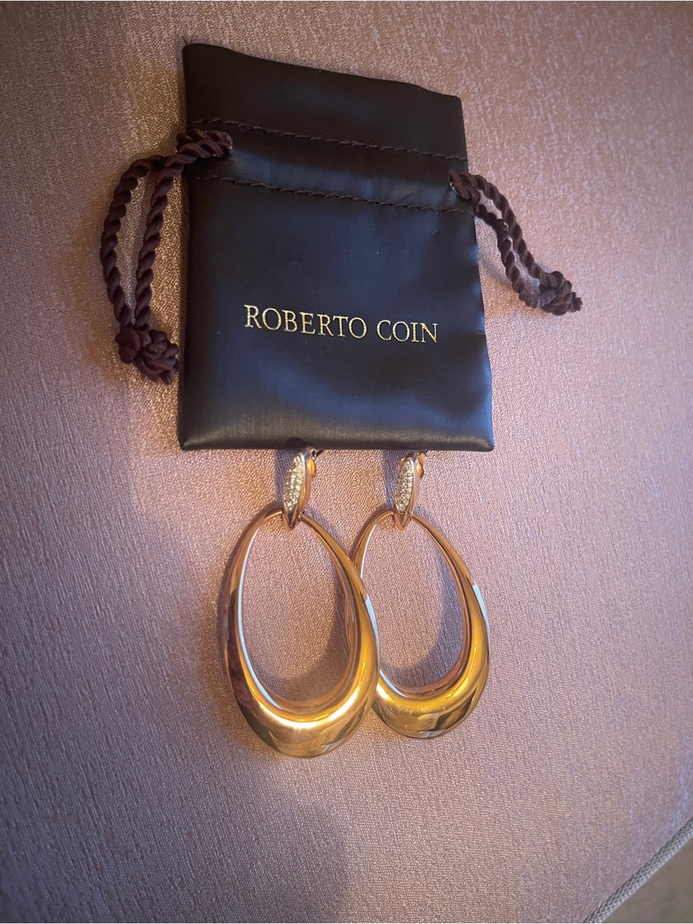 Roberto Coin 18k Rose Gold Pave Hoop Earrings